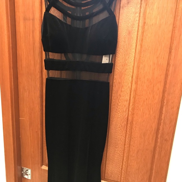 Betsy & Adam Long Black Velvet Dress with Mesh - Picture 3 of 5